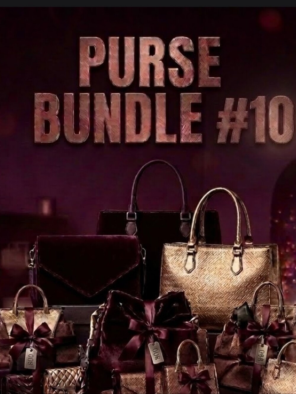 Women’s Metallic Gold and Deep Plum Purse Bundle - Stylish Tote & Crossbody Set